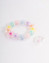 Kids Pastel Flower Stretch Bracelet & Ring Set - link has visual effect only