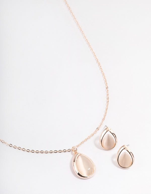 Rose Gold Cateye Pear Jewellery Set