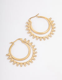 Gold Plated Stainless Steel Diamante Dotted Double Layer Hoop Earrings - link has visual effect only