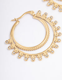 Gold Plated Stainless Steel Diamante Dotted Double Layer Hoop Earrings - link has visual effect only