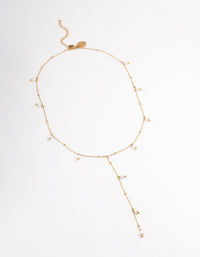 Waterproof Gold Plated Stainless Steel Pearl Y-Neck Drop Necklace - link has visual effect only