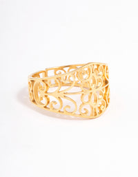 Waterproof Gold Plated Stainless Steel Fine Swirl Filigree Ring - link has visual effect only