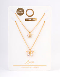 Gold Plated Cubic Zirconia Link Butterfly Necklace Pack - link has visual effect only