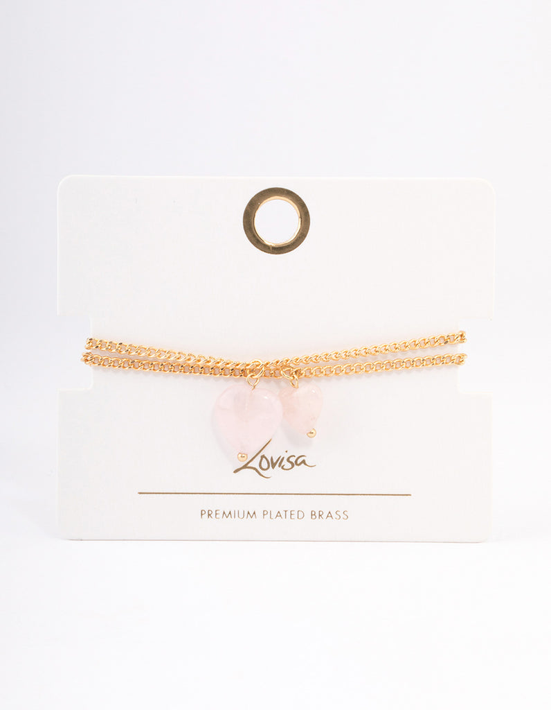 Gold Plated Rose Quartz Heart Bracelet Pack