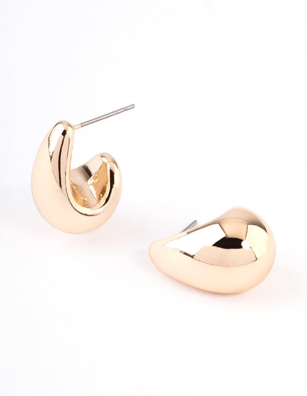 Gold Pear Huggie Hoop Earrings