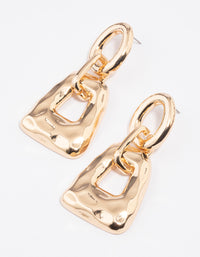 Gold Rectangle Link Earrings - link has visual effect only