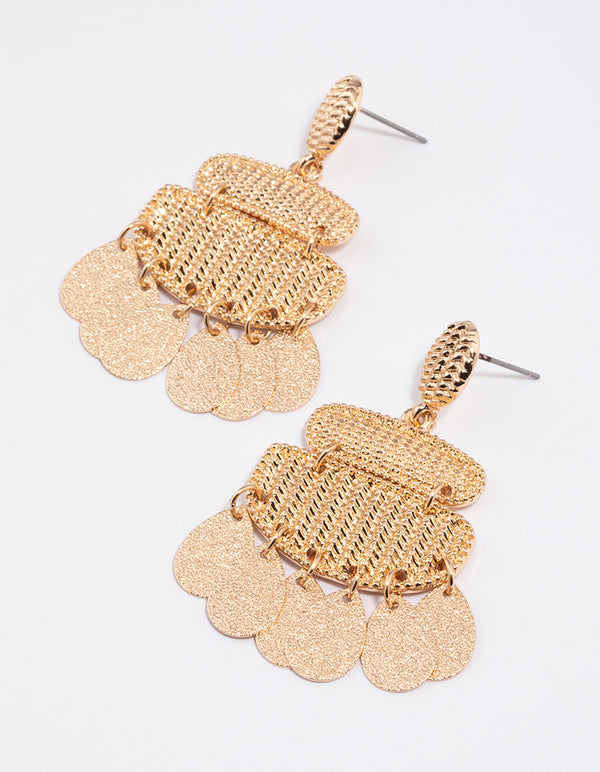 Gold Woven Textured Fringe Earrings