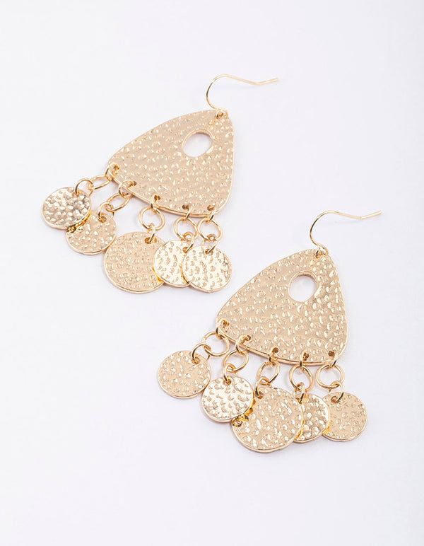 Gold Molten Triangle Fringe Earrings