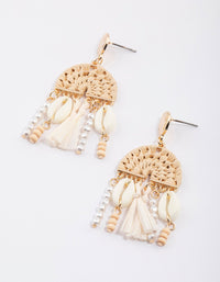 Gold Multi Fringe Pearl Tassel Earrings - link has visual effect only