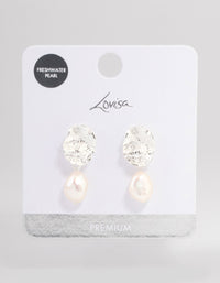 Silver Plated Crater Freshwater Pearl Drop Earrings - link has visual effect only