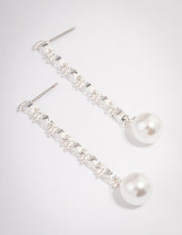 Silver Plated Fine Cubic Zirconia Round Pearl Drop Earrings - link has visual effect only