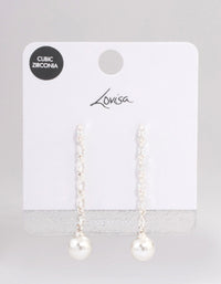 Silver Plated Fine Cubic Zirconia Round Pearl Drop Earrings - link has visual effect only