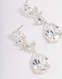 Silver Plated Pearl Cubic Zirconia Fan Drop Earrings - link has visual effect only