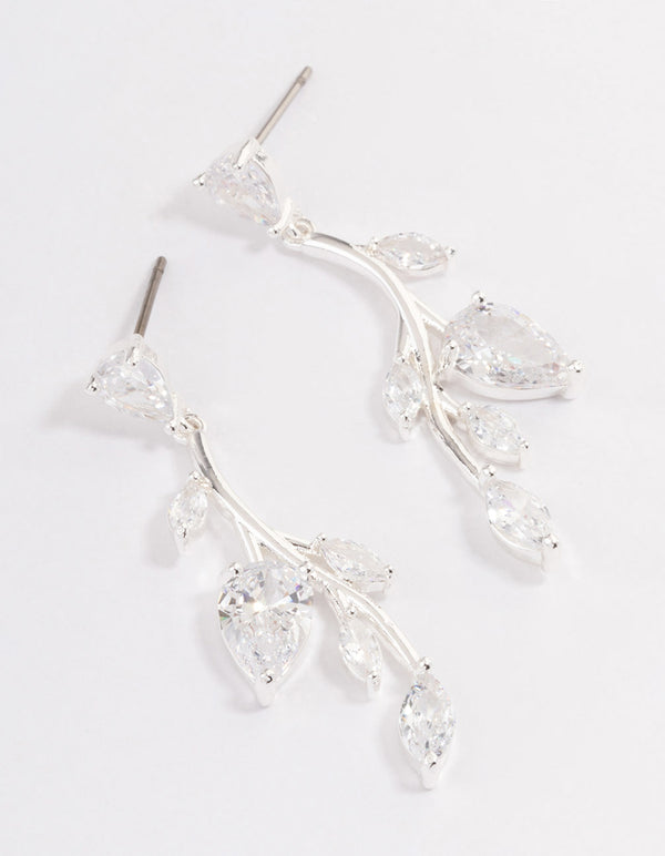 Silver Plated Cubic Zirconia Fern Drop Earrings