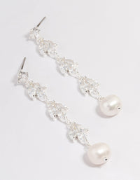 Silver Plated Leaf Pearl Cubic Zirconia Drop Earrings - link has visual effect only