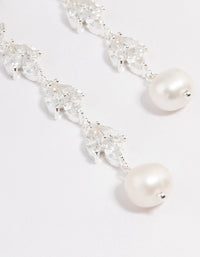 Silver Plated Leaf Pearl Cubic Zirconia Drop Earrings - link has visual effect only