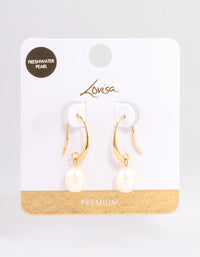 Gold Plated Freshwater Pearl Medium Hook Drop Earrings - link has visual effect only