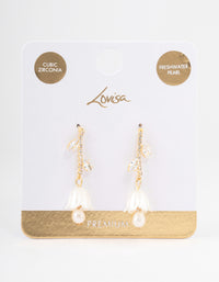 Gold Plated Freshwater Pearl Cubic Zirconia Tulip Drop Earrings - link has visual effect only