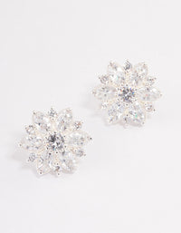 Silver Plated Cubic Zirconia Flower Stud Earrings - link has visual effect only