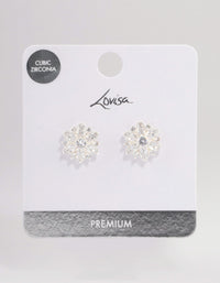 Silver Plated Cubic Zirconia Flower Stud Earrings - link has visual effect only