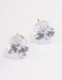 Silver Plated Cubic Zirconia Round Plain Stud Earrings - link has visual effect only