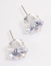 Silver Plated Cubic Zirconia Round Plain Stud Earrings - link has visual effect only