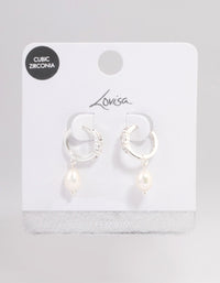 Silver Plated Freshwater Pearl Drop Cubic Zirconia Small Huggie Earrings - link has visual effect only