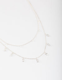 Silver Plated Dainty Cubic Zirconia Drop Layered Necklace - link has visual effect only