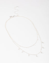 Silver Plated Dainty Cubic Zirconia Drop Layered Necklace - link has visual effect only