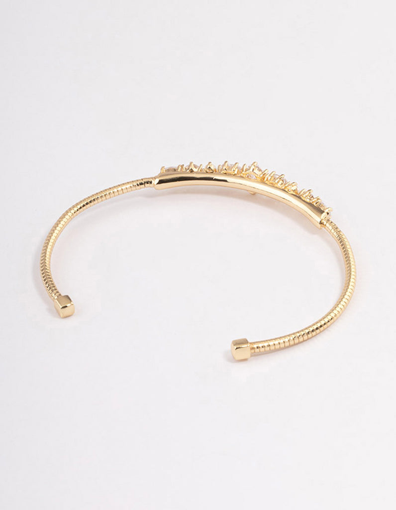 Gold Plated Gradual Cubic Zirconia Cuff Bangle