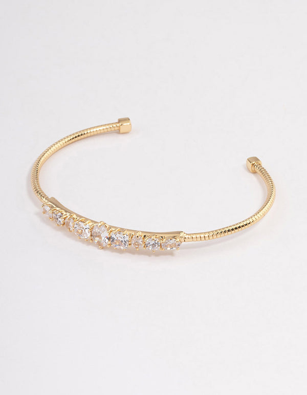 Gold Plated Gradual Cubic Zirconia Cuff Bangle