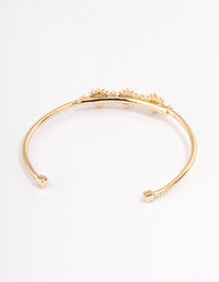 Gold Plated Cubic Zirconia Trio Flower Cuff Bangle - link has visual effect only