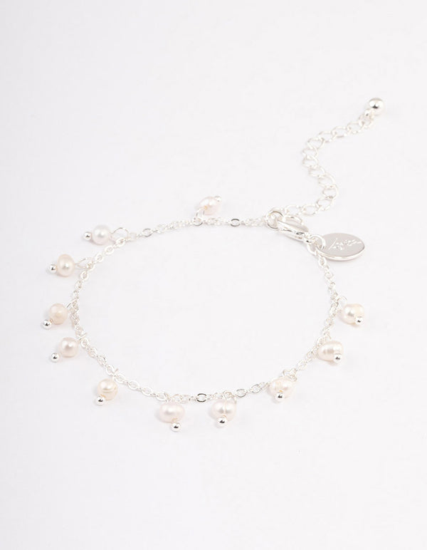 Silver Plated Pearl Droplet Bracelet