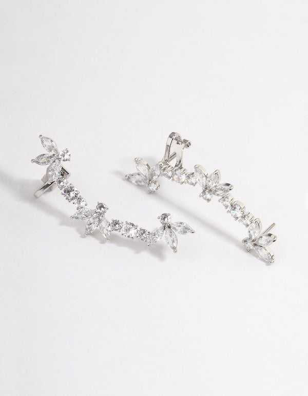 Rhodium Round & Marquise Cuff Earrings