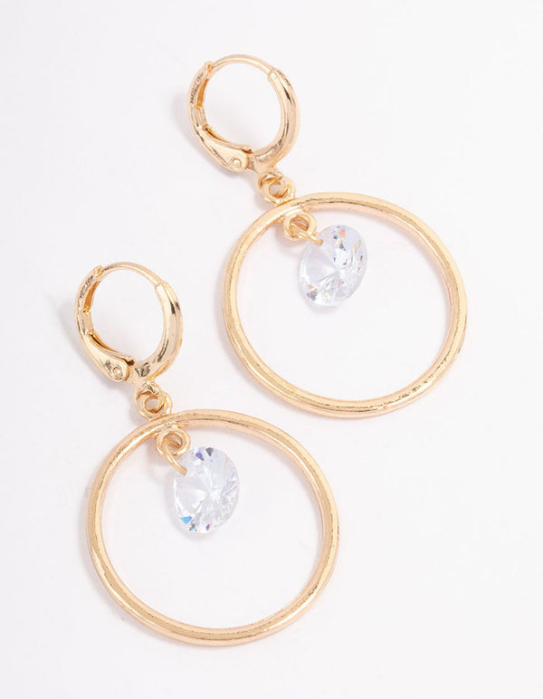 Gold Open Circle Dial Drop Earrings