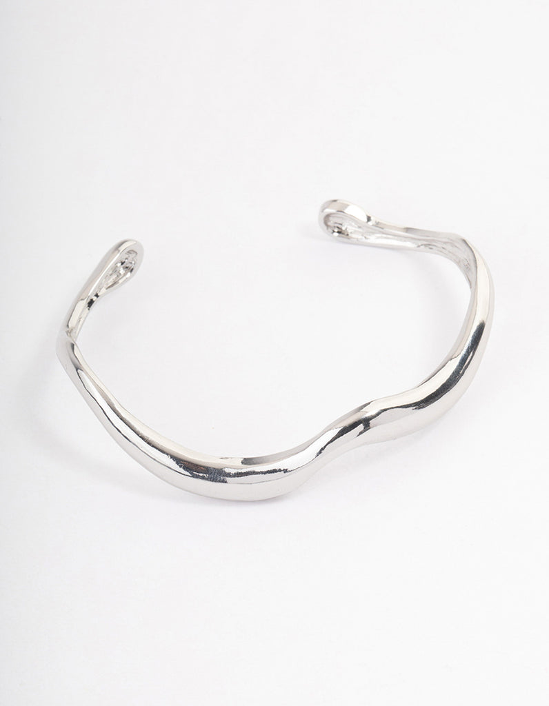 Rhodium Melted Cuff Bangle