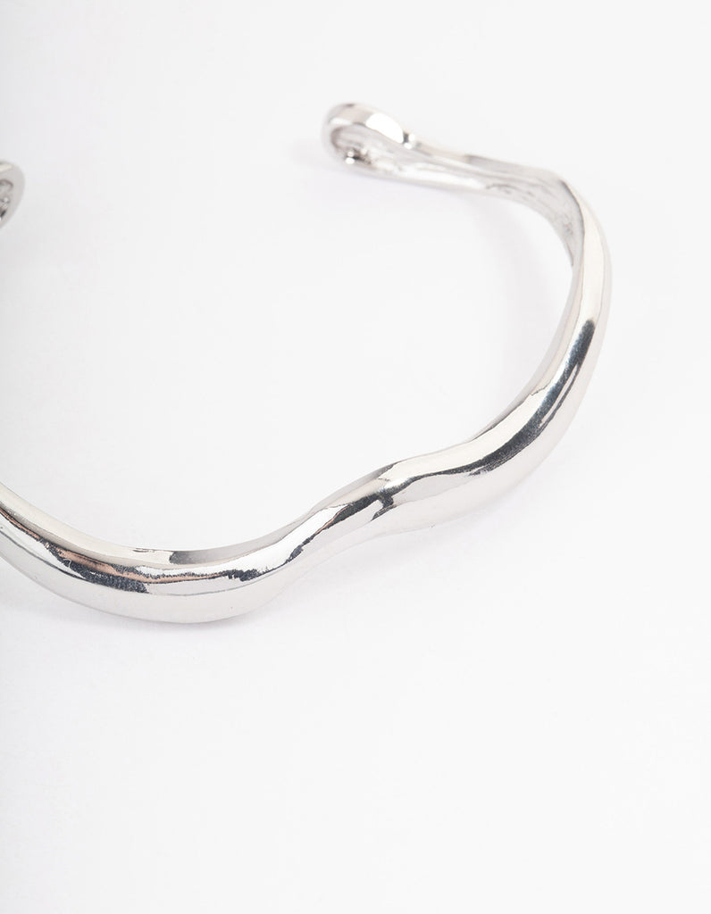 Rhodium Melted Cuff Bangle