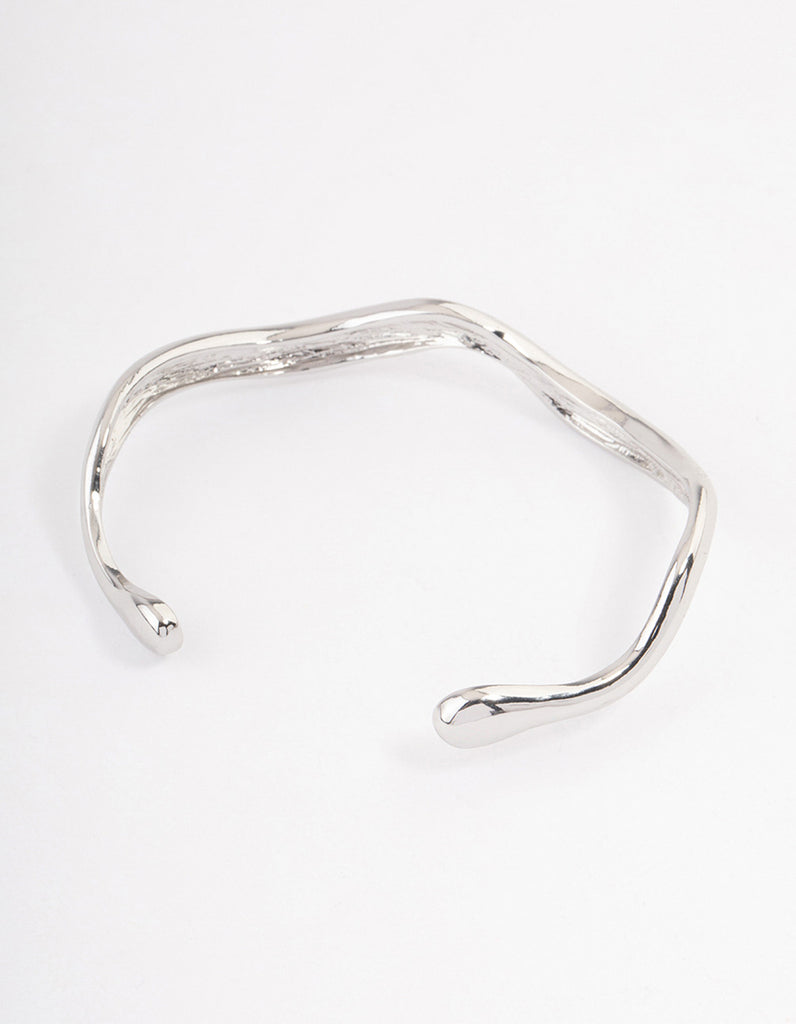 Rhodium Melted Cuff Bangle