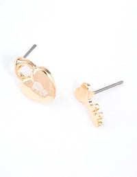 Gold Heart Lock & Key Stud Earrings - link has visual effect only