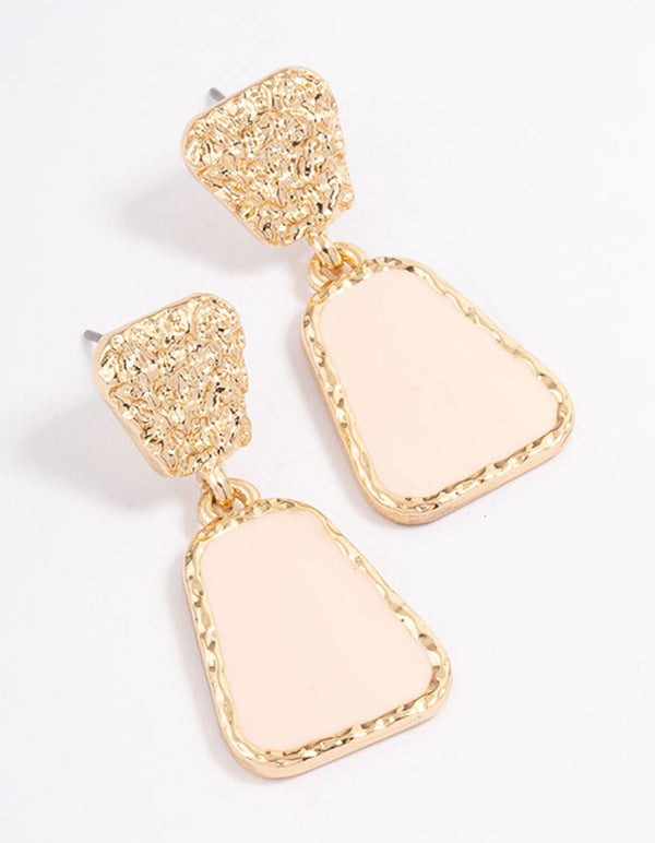 Cream Textured Double Drop Earrings