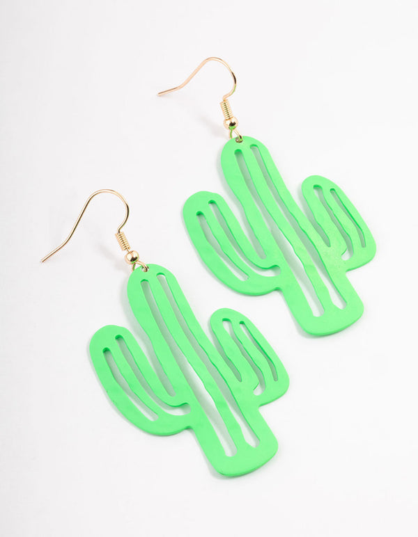 Green Cactus Drop Earrings