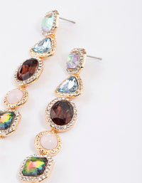 Gold Diamante Mixed Jewel Stone Drop Earrings - link has visual effect only