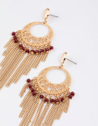 Gold Red Beaded Tassel Drop Chandbali Earrings - link has visual effect only