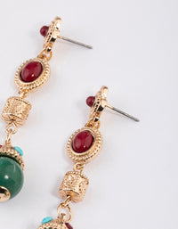 Gold Mixed Jewel Crown Drop Earrings - link has visual effect only