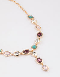 Gold Small Jewel Y-Neck Pendant Necklace - link has visual effect only