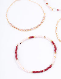 Gold Mixed Bead & Pearl Chain Bracelet 4-Pack - link has visual effect only