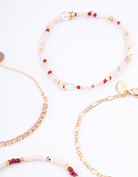 Gold Mixed Bead & Pearl Chain Bracelet 4-Pack - link has visual effect only