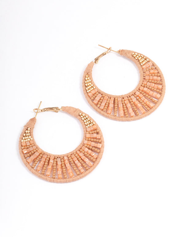 Gold Threaded Mixed Bead Hoop Earrings