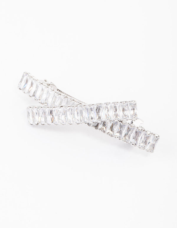 Silver Cubic Zirconia Criss Cross Celestial Hair Clip