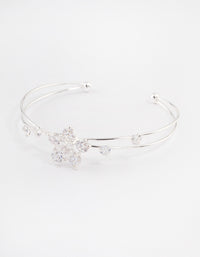 Silver Cubic Zirconia Flower Cross Over Cuff Bangle - link has visual effect only
